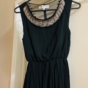 Sleeveless Black Midi Dress with Beaded Neckline